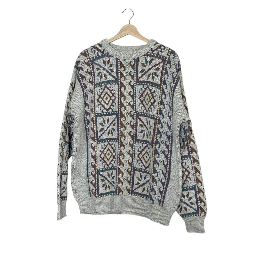 Vintage 90s abstract Aztec cotton sweater - Picture 3 of 5